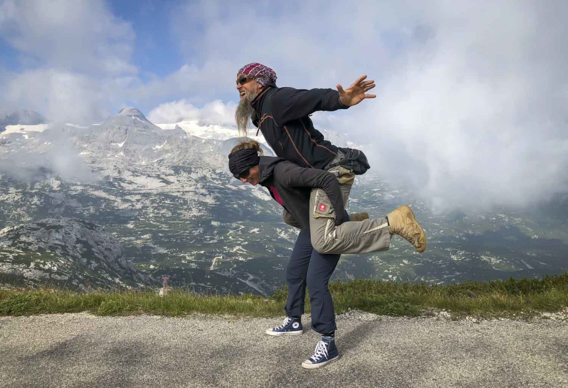 Travelers enjoying a mountain landscape